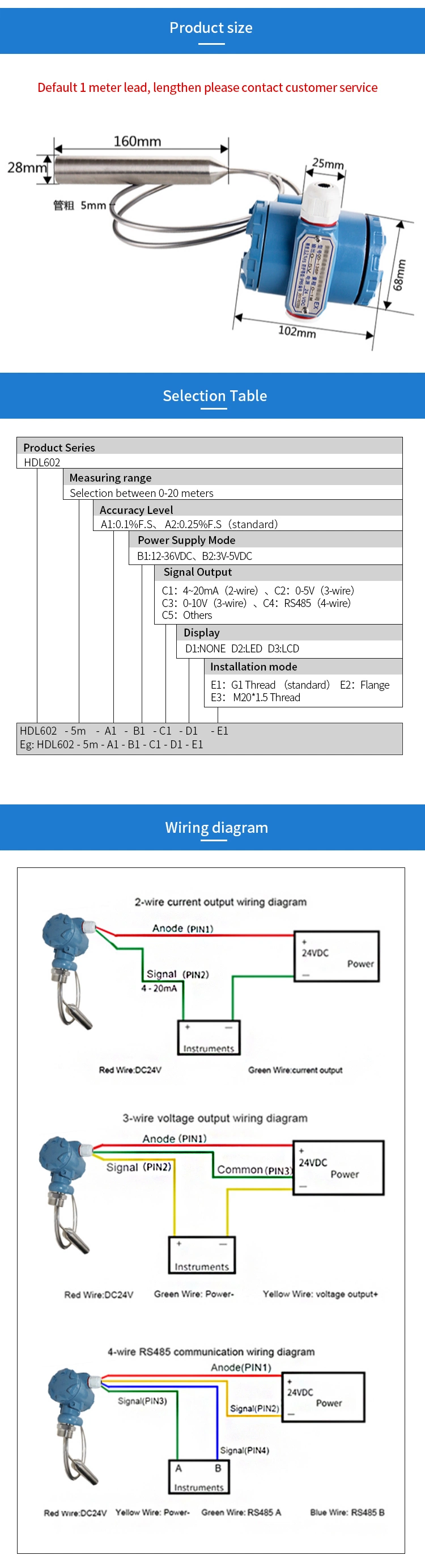 All Stainless Steel Probe 4-20mA Ex-Proof High Temperature Liquid Measurement Level Sensor Transmitter Detector